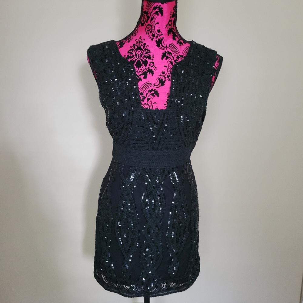Free People Snake Charmer Black Sequin Mini Cocktail Dress